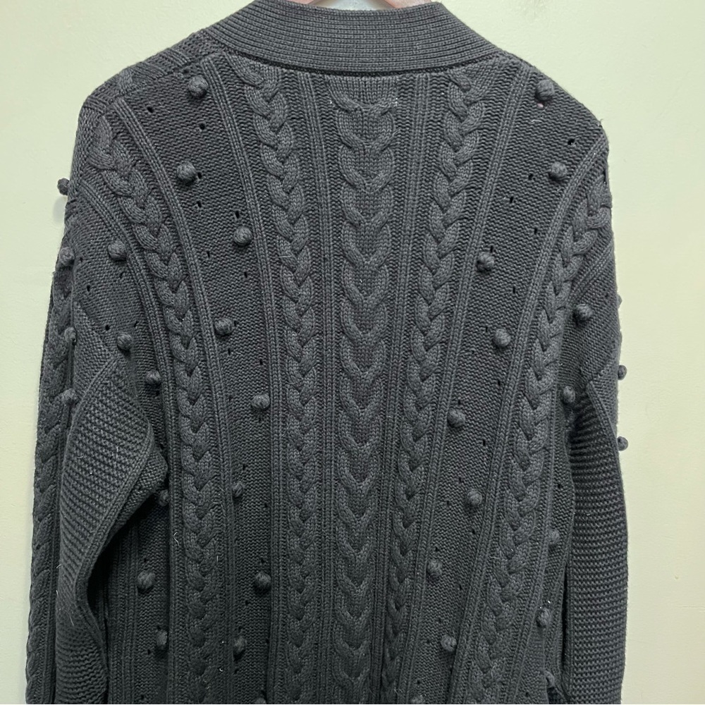 Nicholas Black Cotton Wool Cardigan Pom Pom Sweater Size Large Missing Belt - Picture 6 of 11
